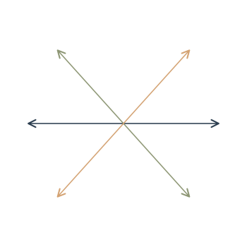 three arrows intersecting in a representation of multi-dimensionality